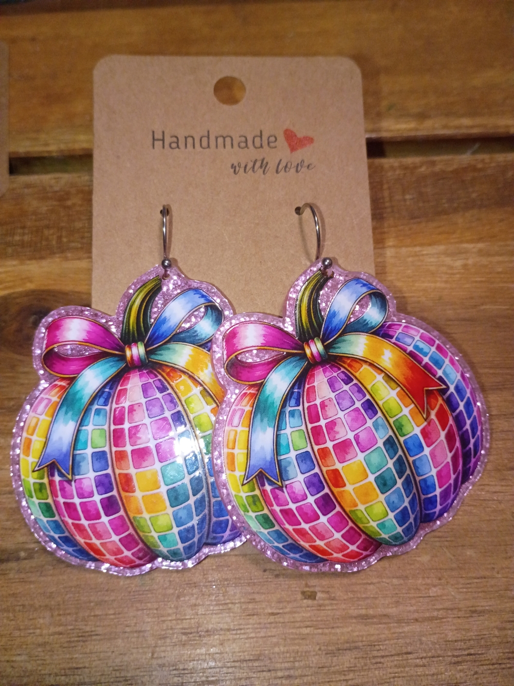 Glitter Multicolor Rainbow Fall Pumpkin Bow Statement Earrings